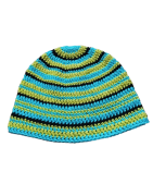Háčkovaná čepice zelenomodrá prožkouvaná