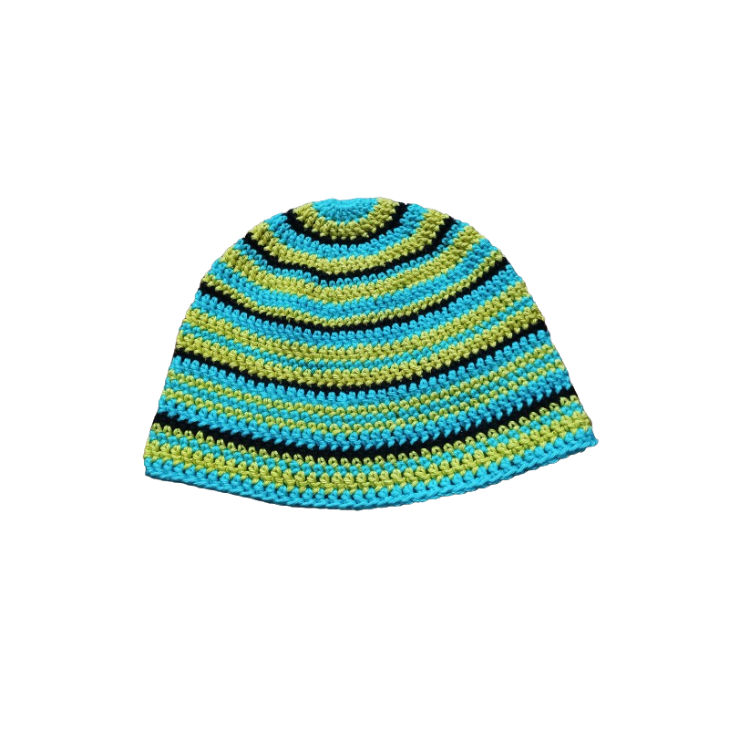 Háčkovaná čepice zelenomodrá prožkouvaná