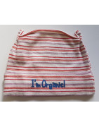 Čepice pruhovaná s ouškama a modrou