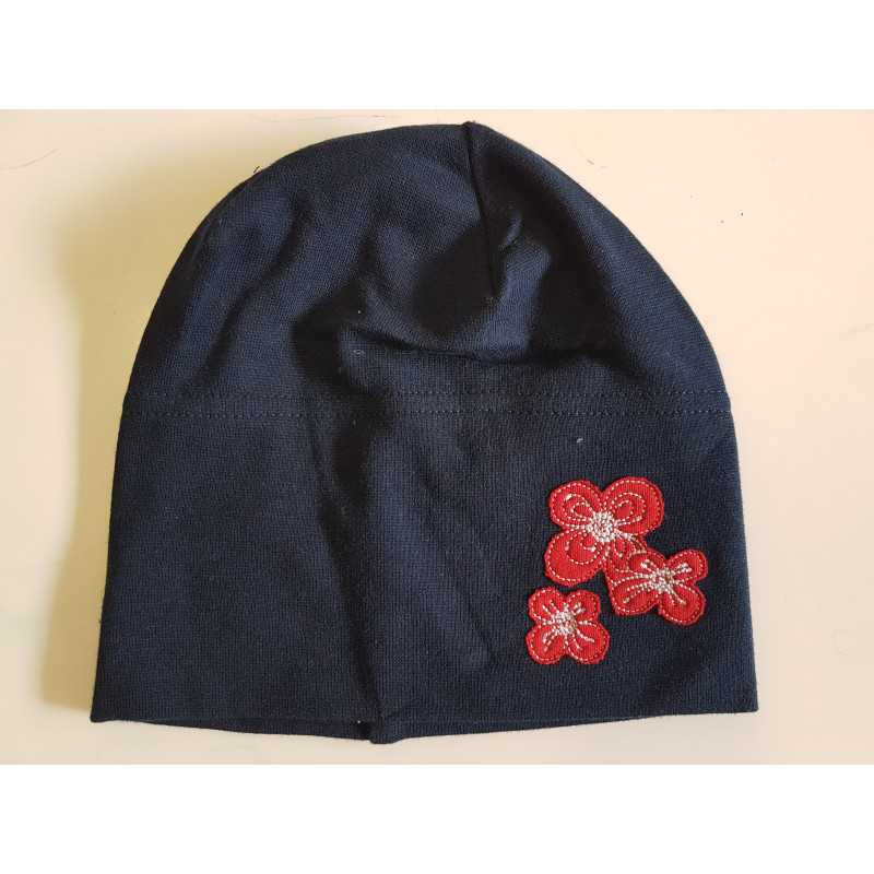 Čepice modrá s kytičkami